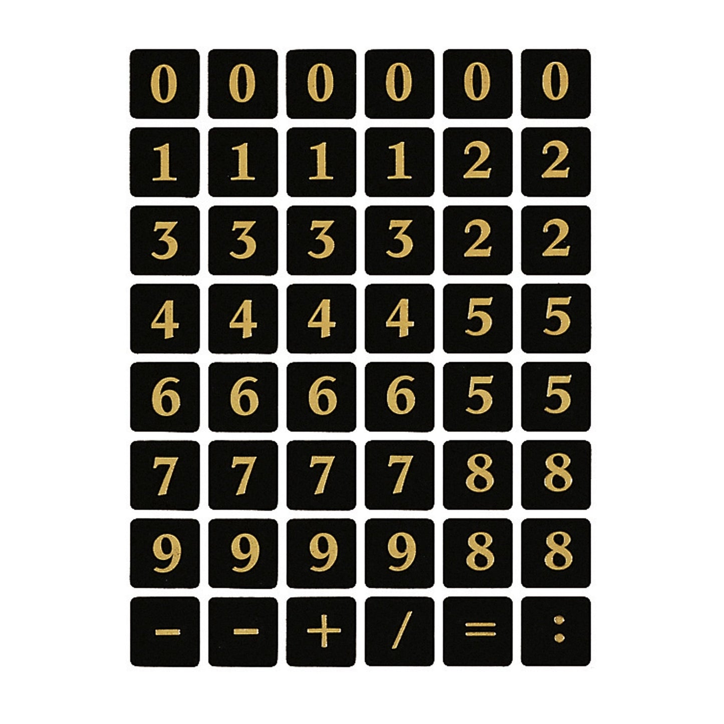 Numbers 13x13 mm 0-9 film Black Gold embossed (4131)