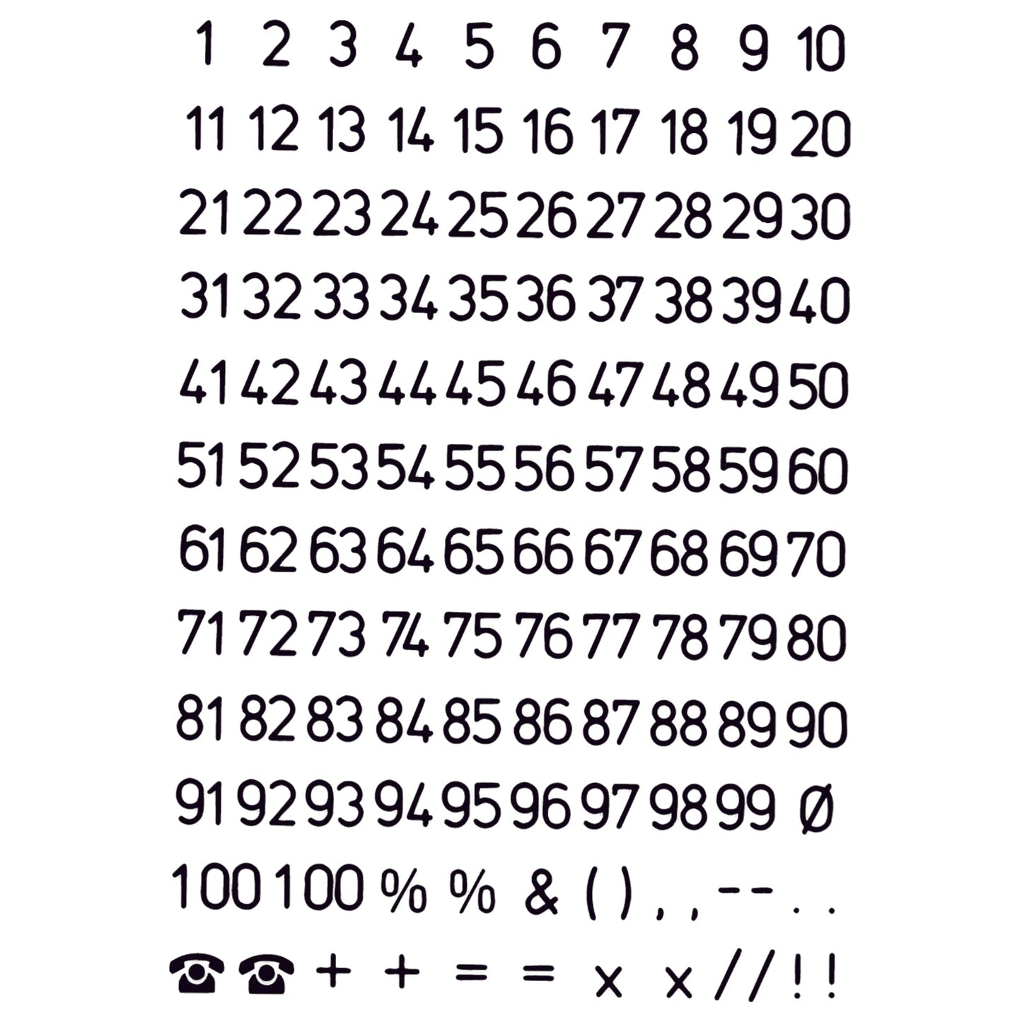 Numbers 5 mm 1-100 weatherproof film Transparent Black (4155)