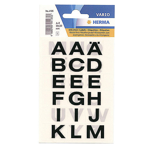Letters 20x20 mm A-Z weatherproof film Transparent Black (4135)