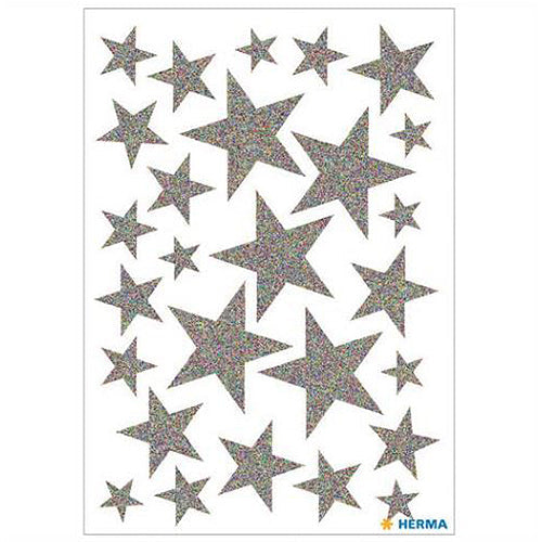 Stickers Stars Silver, Glittery (15128)