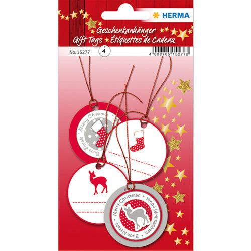 Gift Tags Christmas 3D Ø 5 cm, Red Silver (15277)