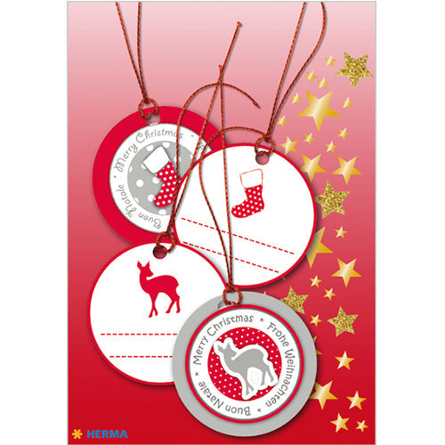 Gift Tags Christmas 3D Ø 5 cm, Red Silver (15277)
