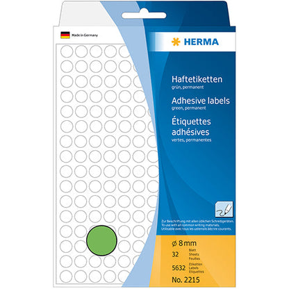 Office Pack Multi-purpose Labels Round 8mm Green (2215)