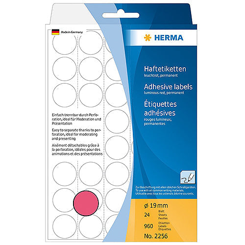 Office Pack Multi-purpose Labels Round 19mm Luminous Red (2256)