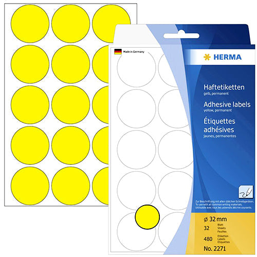 Office Pack Multi-purpose Labels Round 32mm Yellow (2271)