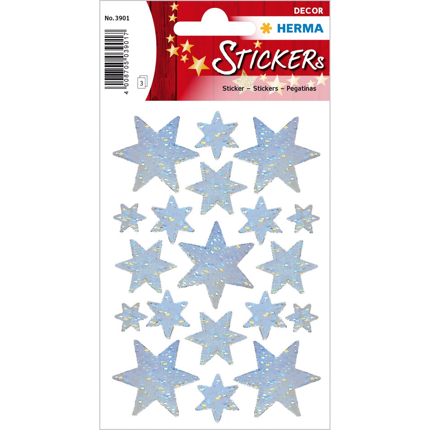 Stickers stars 6-pointed, Silver, holographic film (3901)