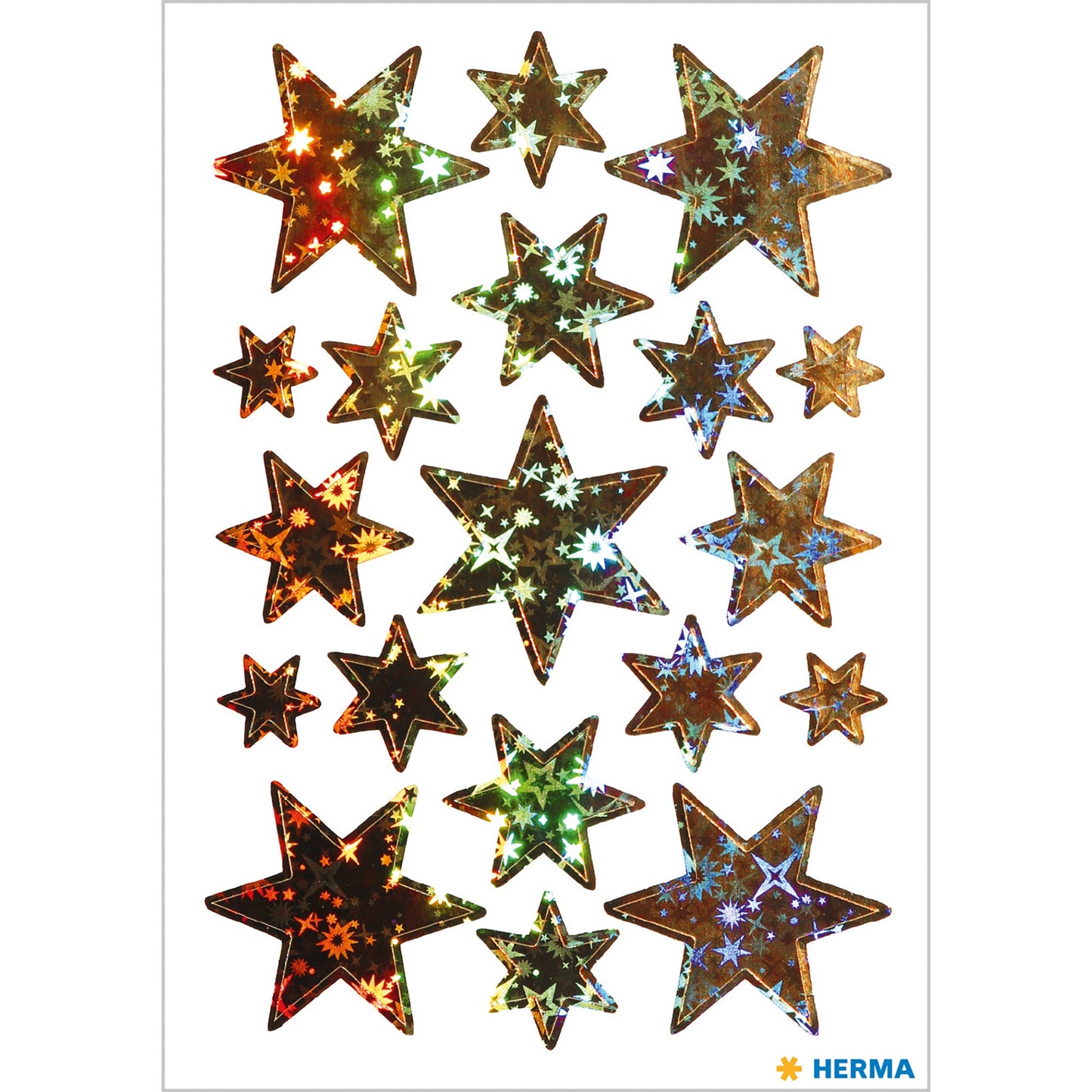 Stickers stars 6-pointed, Gold, holographic film (3902)