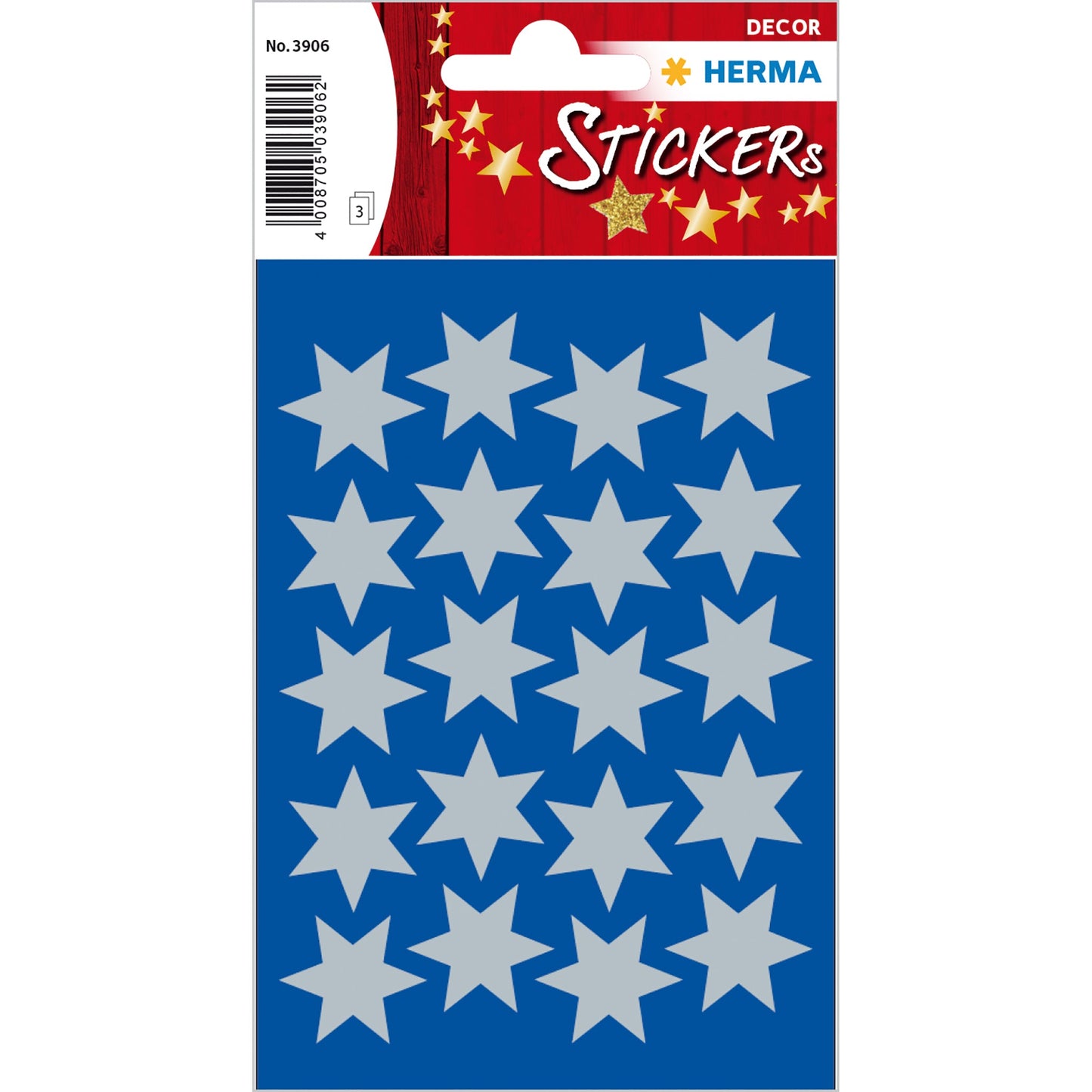 Stickers stars 6-pointed, Silver Ø 21 mm (3906)