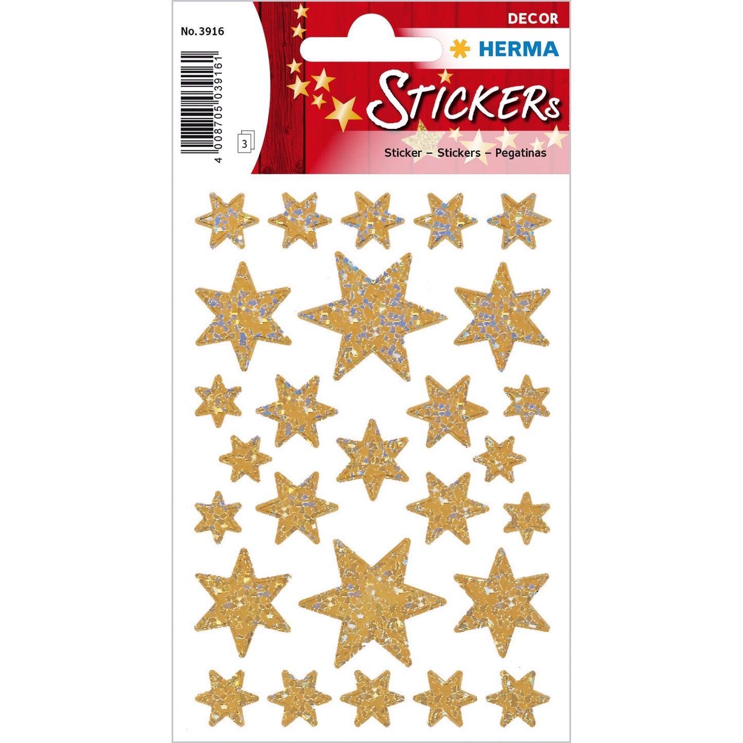 Stickers stars 6-pointed, Gold pearlized film (3916)