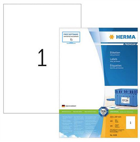 Premium Label A4 210 x 297mm White (4428)