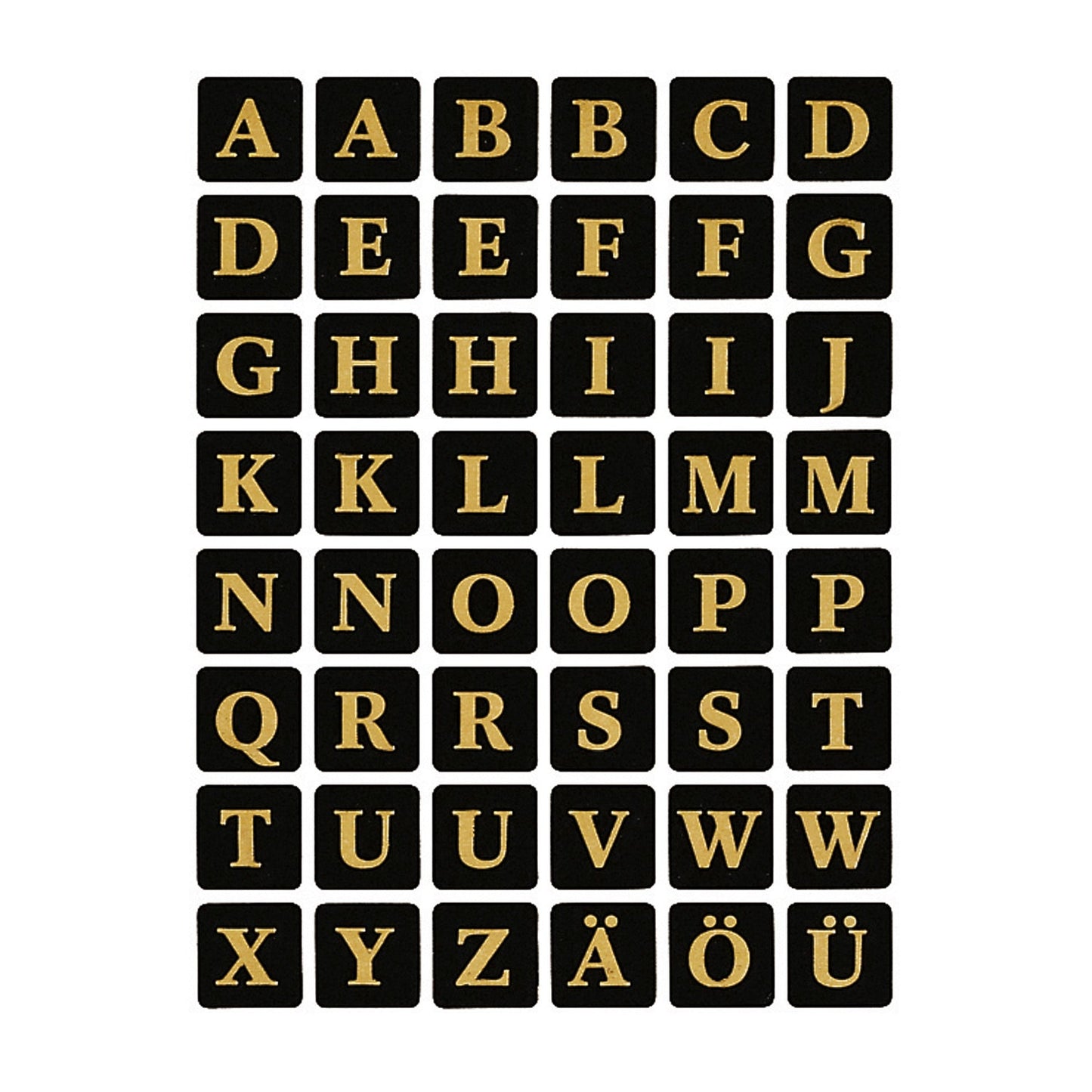 Letters 13x13 mm A-Z film Black Gold embossed (4130)