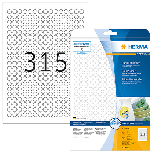 Removable labels A4, Ø 10 mm, white, Movables® technology (4385)