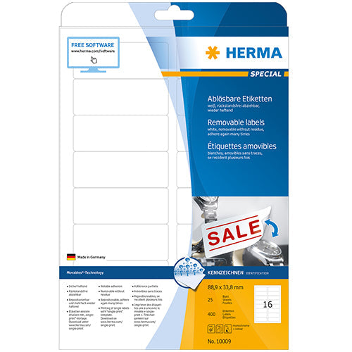 Removable Labels A4, 17,8 x 10 mm, White (10009)