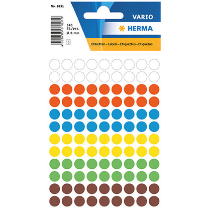 Multi-purpose Labels Round 8mm Assorted Colours (1831)