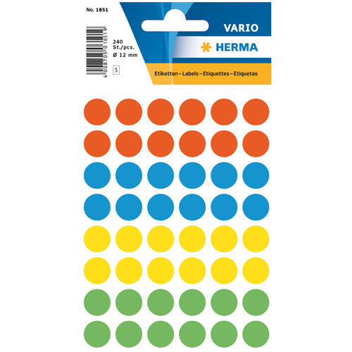 Multi-purpose Labels Round 12mm Assorted Colours (1851)