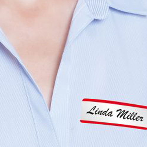 Name Labels 54x19 mm White/Red Stripes Removable Artificial Silk (1903)