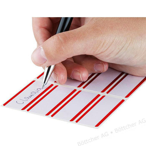 Name Labels 54x19 mm White/Red Stripes Removable Artificial Silk (1902)