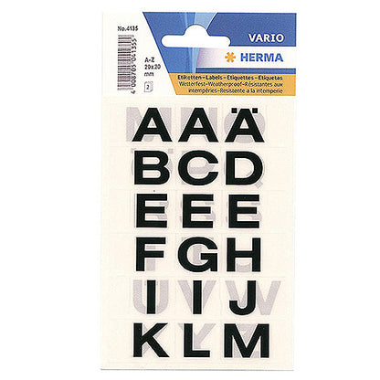 Letters 20x20 mm A-Z weatherproof film Transparent Black (4135)