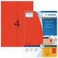 Coloured Labels A4, 105 x 148 mm, Red, Permanent Adhesion (4397)