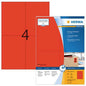 Coloured Labels A4, 105 x 148 mm, Red, Permanent Adhesion (4397)